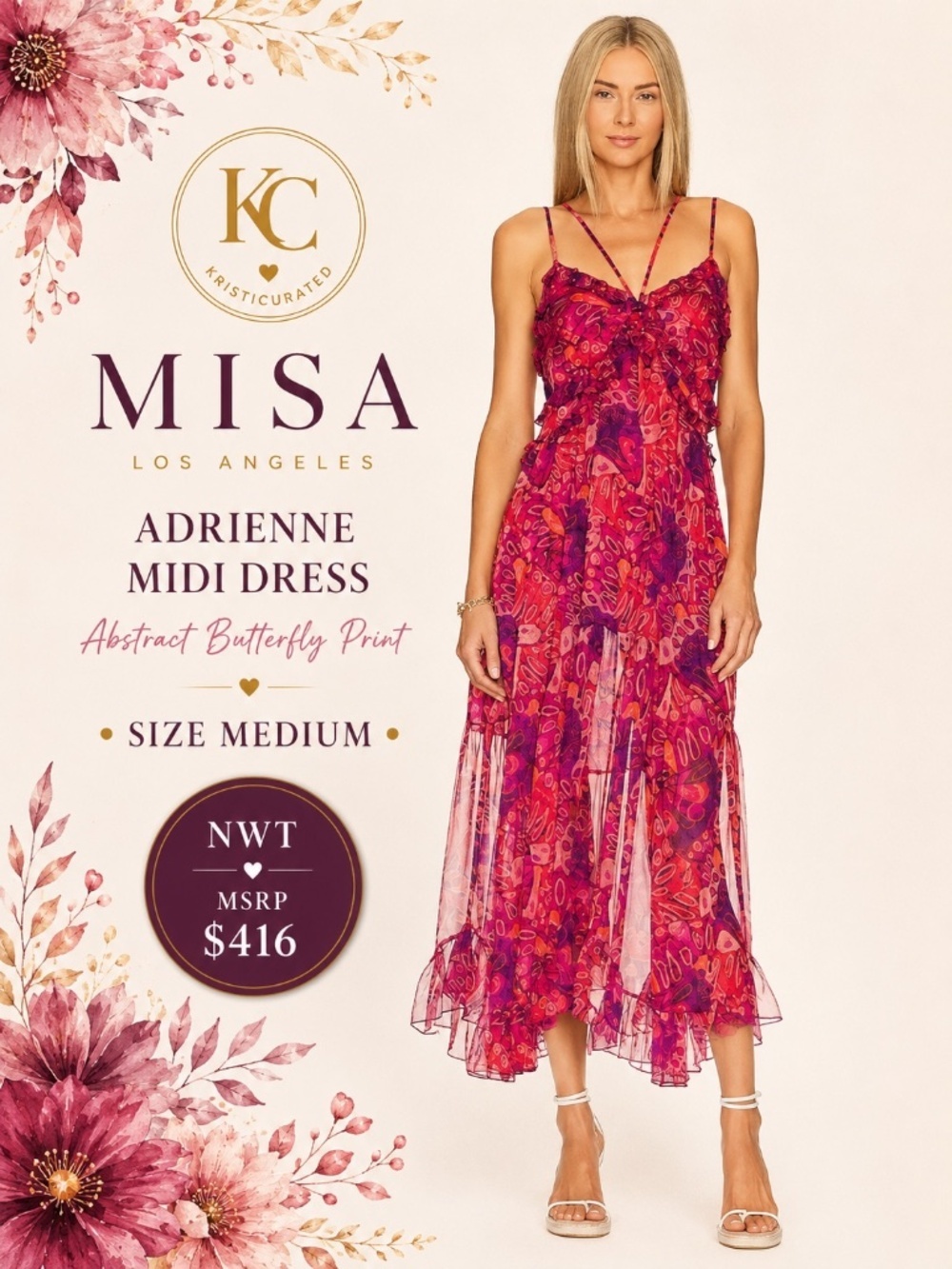 🩷 MISA Los Angeles Adrienne Dress
• Abstract Butterfly Print - Med - NWT